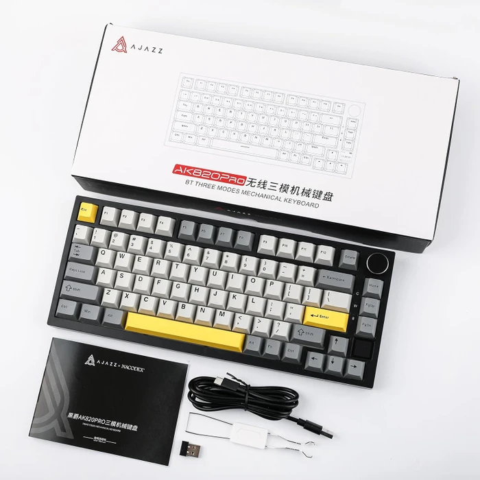 Ajazz AK820 Pro Wireless, Grey, LEDs RGB, hot-swap, Ajazz Flying Fish, USB/Bluetooth, US