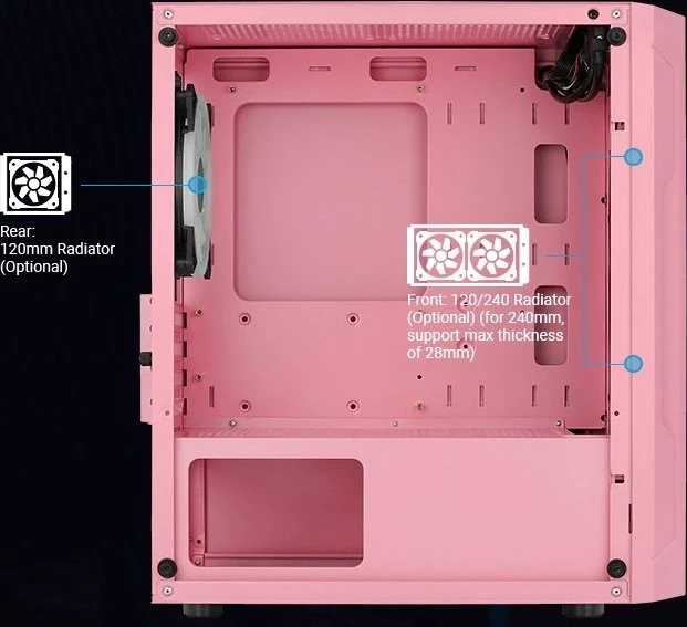 AeroCool Trinity Mini Pink, rosa, Lüfter LED RGB, Glasfenster