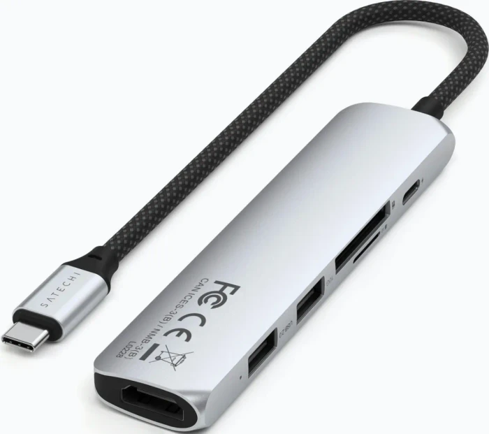 Satechi 6-in-1 Slim Multiport Adapter, silber, USB-C 3.1 [Stecker]
