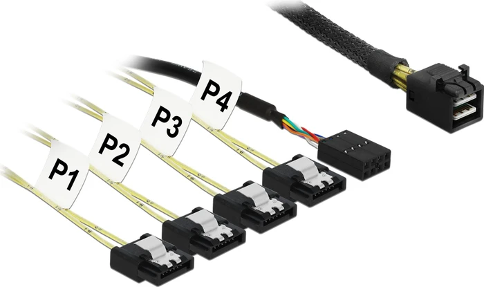 DeLOCK mini SAS HD [SFF-8643] auf 4x SATA gewinkelt mit 1x Sideband, 0.5m