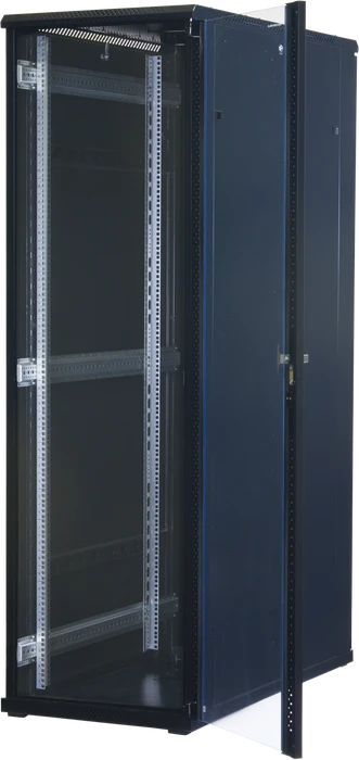 Rockstable 19" Serverschrank 42HE, Sicherheitsglastür, IP2X, schwarz, 1200mm tief