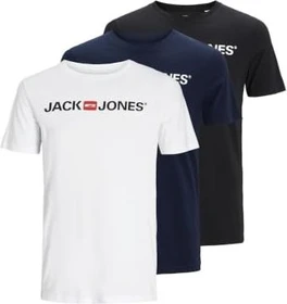 Jack & Jones Logo 3er-Pack T-Shirt kurzarm schwarz/weiß/blau (Herren)