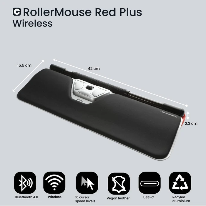 Contour Design RollerMouse Red Plus Wireless, USB-C/Bluetooth