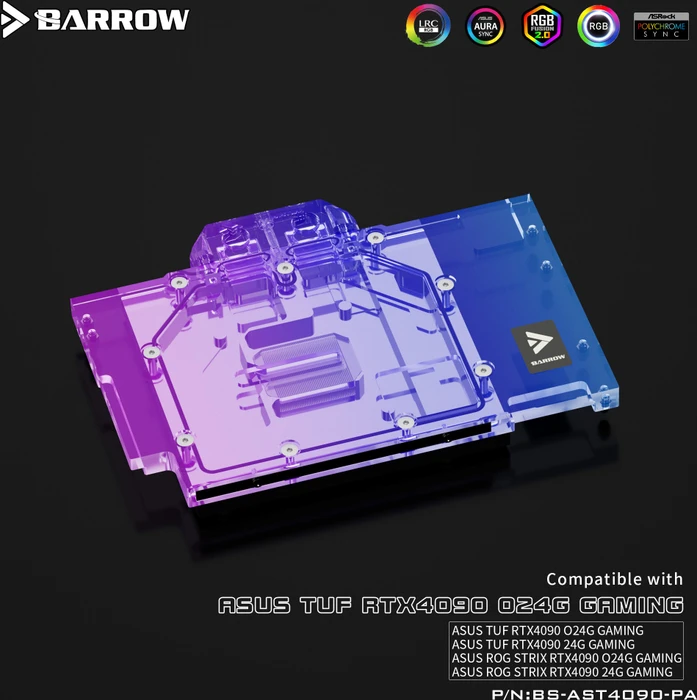 Barrow NVIDIA RTX 4090 LRC 2.0 Full Coverage GPU Water Block schwarz, ASUS STRIX/TUF 4090 Aurora