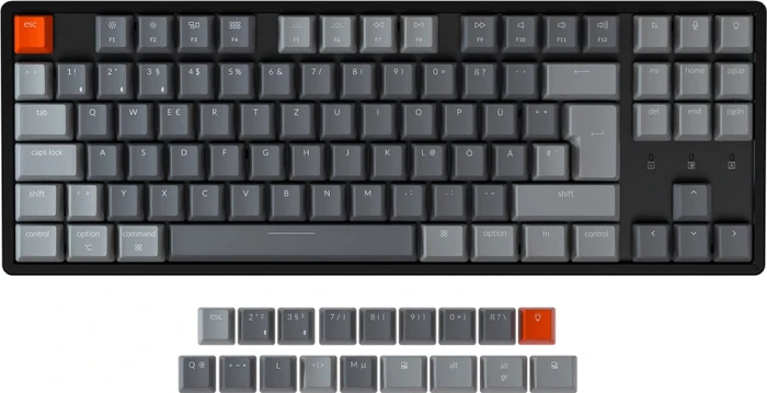 Keychron K8, 80% TKL, Aluminium, LEDs RGB, hot-swap, schwarz, Gateron RED, USB/Bluetooth, DE