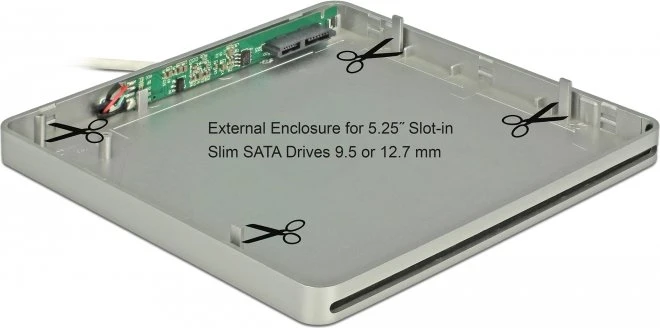 DeLOCK externes 5.25"-Gehäuse für Slot-in Slim SATA Laufwerke, 9.5mm/12.7mm, silber