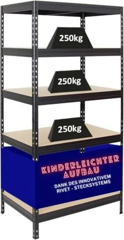 Proregal Rivet Schwerlastregal 160x160x60cm schwarz
