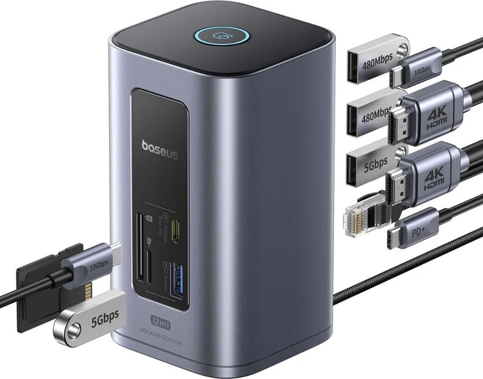 Baseus Nomos NU1 Air 12-in-1 Docking Station, Windows, Multiport-Adapter, USB-C 3.1 [Stecker]