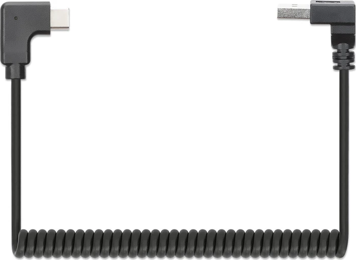 Manhattan Spiralkabel USB-A auf USB-C Ladekabel 1m schwarz