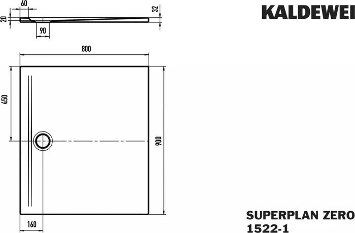 Kaldewei Superplan Zero 1522-1 Duschwanne 80x90cm, Perl-Effekt, schwarz matt100