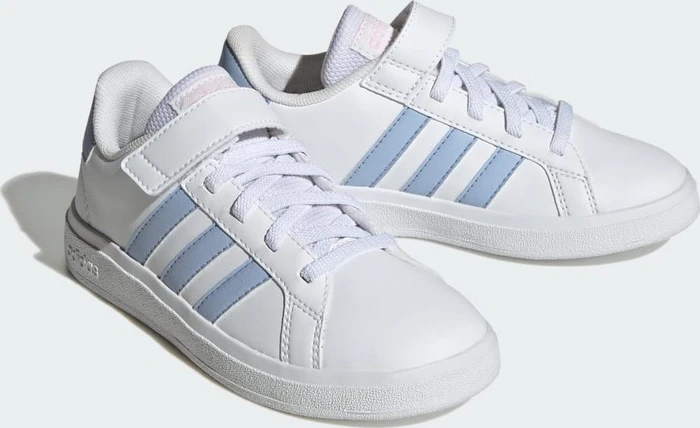 adidas Grand Court Court Elastic Lace and Top Strap cloud white/blue dawn/clear pink (Junior)