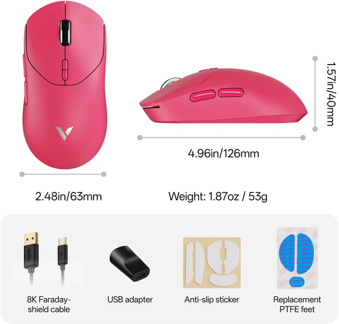 Rapoo VT2 Gen-2 8K Wireless Gaming Mouse pink, USB