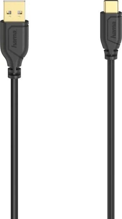 Hama USB-C-Kabel, Flexi-Slim, USB 2.0, 480Mb/s, USB-C 2.0 [Stecker] auf USB-A 2.0 [Stecker], schwarz, 0.75m