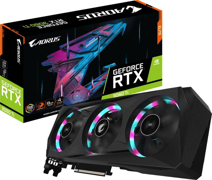 GIGABYTE AORUS GeForce RTX 3060 Ti Elite 8G (Rev. 2.0) (LHR), 8GB GDDR6, 2x HDMI, 2x DP