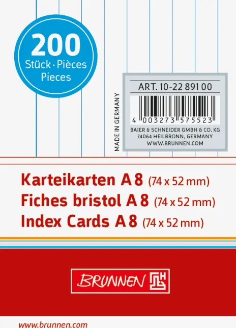 Brunnen Karteikarten, A8, liniert, weiß, 200 Blatt