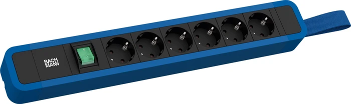Bachmann Primo 2, 6-fach, mit Schlaufe, Schalter, 2m, blau/schwarz