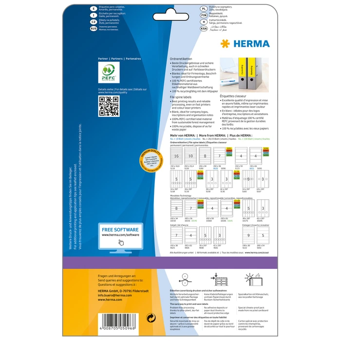 Herma Ordneretiketten, 192x61mm, gelb, 20 Blatt (80 Etiketten)