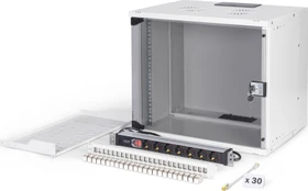 Digitus Professional SoHo Pro Line 19" Wandgehäuse SET 9HE, unmontiert, Sicherheitsglastür, IP20, RAL 7035, 400mm tief
