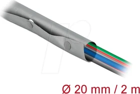 DeLOCK Kabelschutzschlauch mit Knopfverschluss, hitzebeständig, 20mm, 2m, grau/schwarz