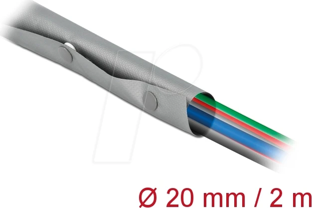DeLOCK Kabelschutzschlauch mit Knopfverschluss, hitzebeständig, 20mm, 2m, grau/schwarz