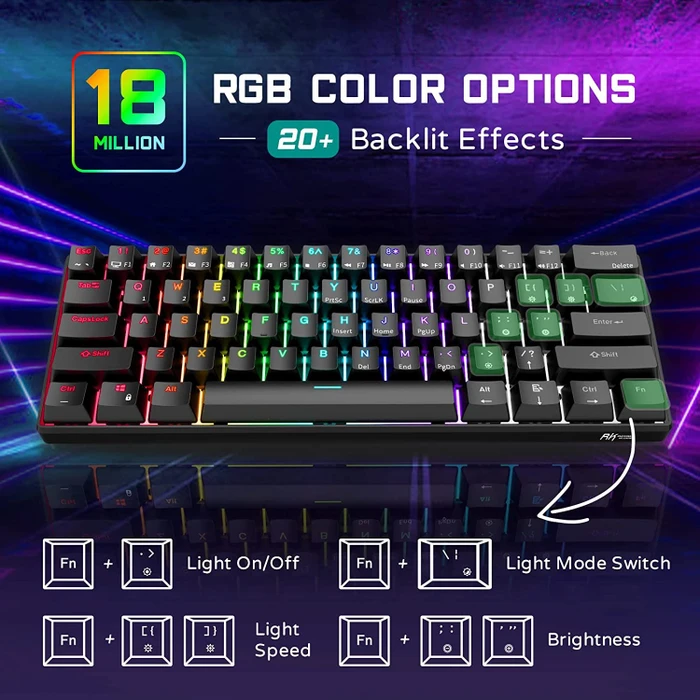 RK Royal Kludge RK61 60% Wired, schwarz, LEDs RGB, hot-swap, RK RED, USB, US