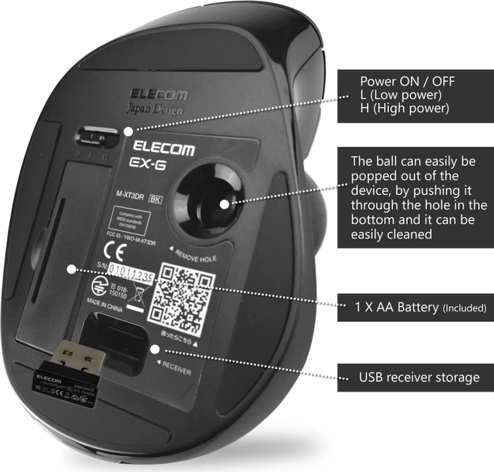 Elecom EX-G M-XT3DRBK Wireless Trackball schwarz, Rechtshänder