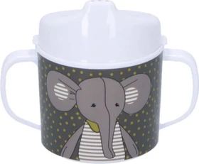 Sterntaler Henkeltasse Trinkbecher mit Trinkaufsatz, 6+M, elefant eddy & hase happy