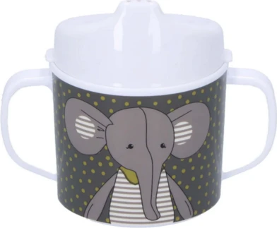 Sterntaler Henkeltasse Trinkbecher mit Trinkaufsatz, 6+M, elefant eddy & hase happy