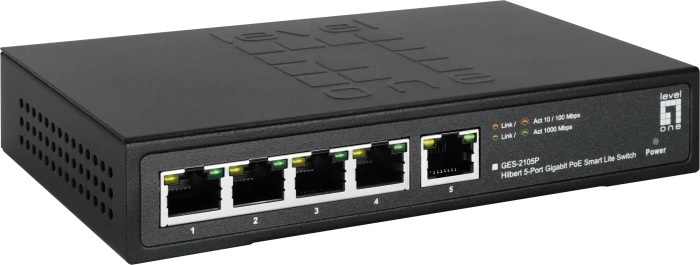 LevelOne GES Desktop Gigabit Smart Switch, 5x RJ-45, 60W PoE+
