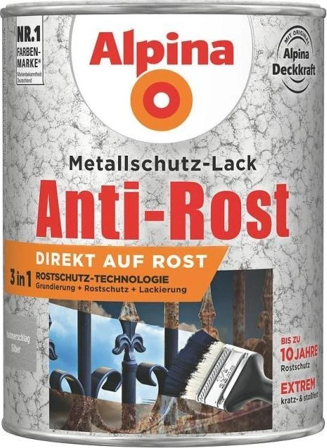 Alpina Farben Metallschutz-Lack Hammerschlag außen silber, 750ml