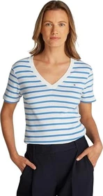 Tommy Hilfiger V-Neck Slim Fit T-Shirt kurzarm ecru/blue spell/stripe (Damen)