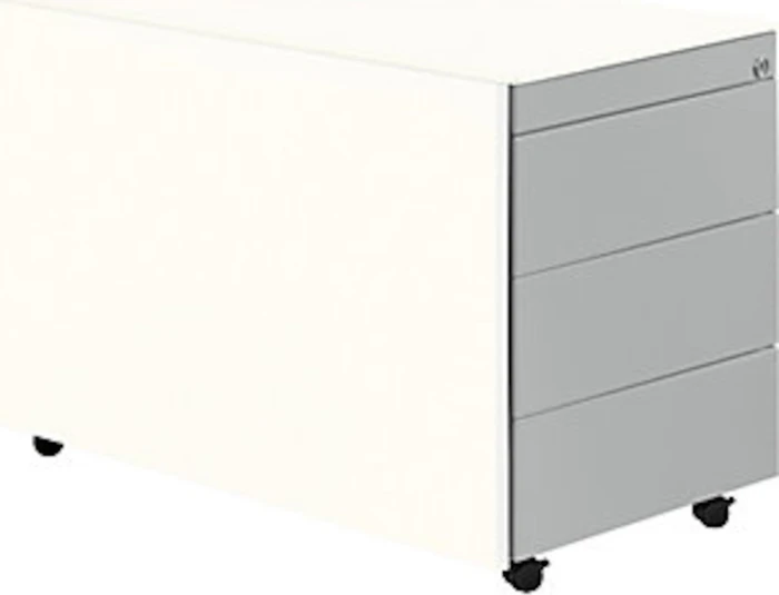 mauser Rollcontainer line, 1x Utensilienauszug, 3x Materialschublade, reinweiß/weißaluminium
