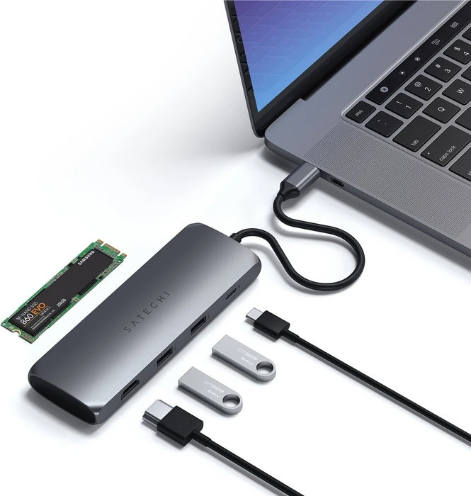 Satechi USB-C Hybrid Multiport-Adapter, grau, USB-C 3.0 [Stecker]
