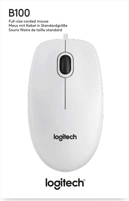 Logitech B100 Optical Mouse White, USB