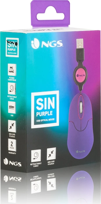 NGS Sin Laptop Mouse with Retractable Cable violett, USB