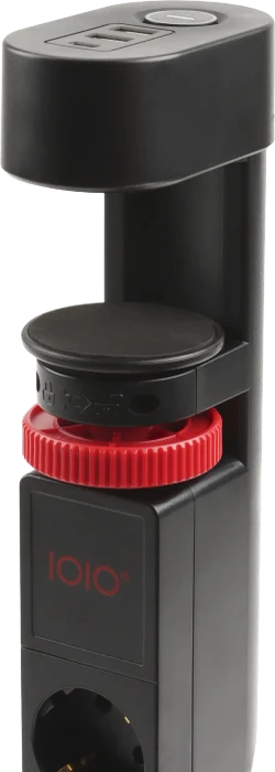 Olympia IOIO SL 3000 Steckdosenleiste mit integrierter Tischhalterung, 3-fach, 1x USB-C/2x USB-A, 1.5m, schwarz/rot
