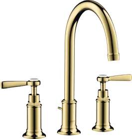 Hansgrohe Axor Montreux 3-Loch Waschtischarmatur 180 mit Hebelgriffen und Zugstangen-Ablaufgarnitur polished brass