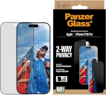 PanzerGlass 2-Way Privacy Screen Protector Ultra-Wide Fit w. EasyAligner für Apple iPhone 17