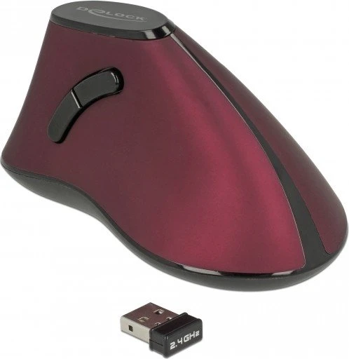 DeLOCK Kabellose ergonomische vertikal optische 5-Tasten Maus schwarz/rot, USB