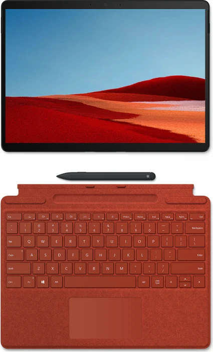 Microsoft Surface Pro X, Mattschwarz, SQ2, 16GB RAM, 256GB, LTE, Surface Pro X Signature Keyboard Mohnrot, Surface Slim Pen Bundle