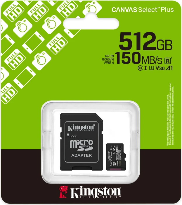 Kingston Canvas Select Plus Gen3 R150 512GB Kit, UHS-I U3, A1, Class 10