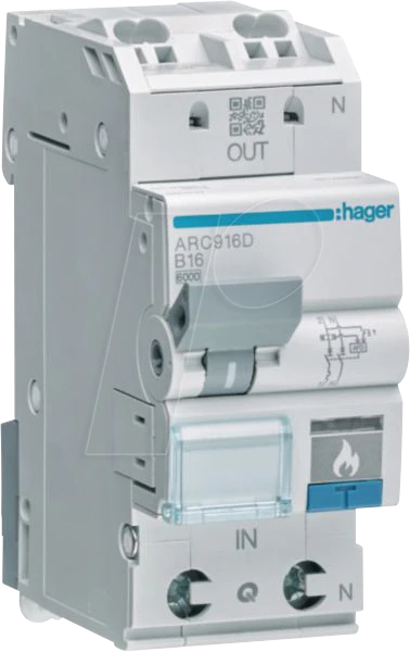 Hager Fehlerlichtbogen-Schutzeinrichtung AFDD mit LS-Schalter 1P+N 6kA B-6A 2M