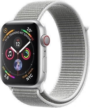 Apple Watch Series 4 (GPS + Cellular) Aluminium 44mm silber mit Sport Loop muschelgrau