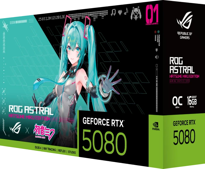 ASUS ROG Astral GeForce RTX 5080 Hatsune Miku Edition, ROG-ASTRAL-RTX5080-O16G-HATSUNE-MIKU-EDITION, 16GB GDDR7, 2x HDMI, 3x DP