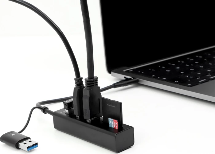 DeLOCK 3-Port USB-Hub mit Cardreader, USB-C 3.0/USB-A 3.0 [Stecker]