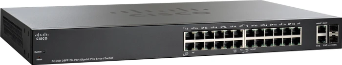 Cisco SG200 Rackmount Gigabit Smart Switch, 24x RJ-45, 2x RJ-45/SFP, 180W PoE