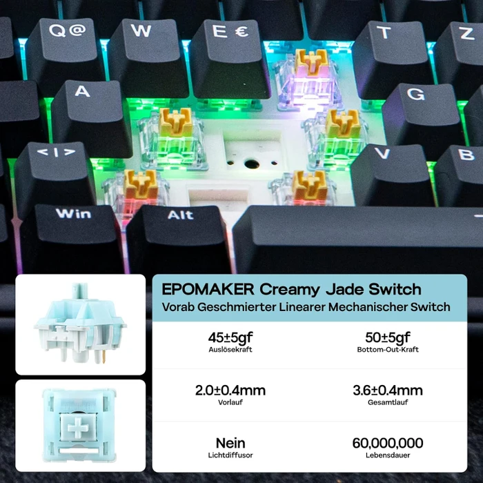 Epomaker TH99 Wireless, schwarz, LEDs RGB, hot-swap, Epomaker Sea Salt, USB/Bluetooth, DE
