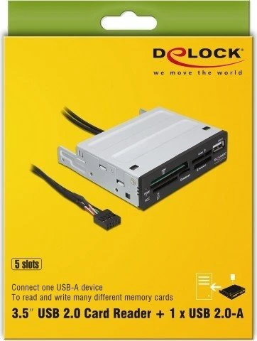 DeLOCK 3.5" USB 2.0 5 Slot Multi-Slot-Cardreader, USB 2.0 9-Pin Stecksockel [Stecker]
