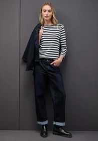 Street One Gestreiftes U-Boot Shirt langarm deepwater blue (Damen)