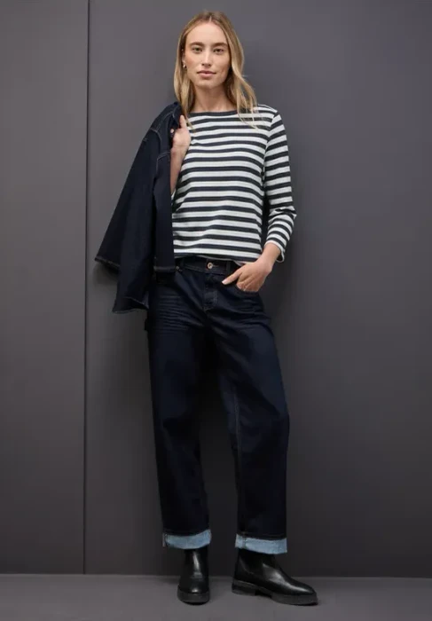 Street One Gestreiftes U-Boot Shirt langarm deepwater blue (Damen)